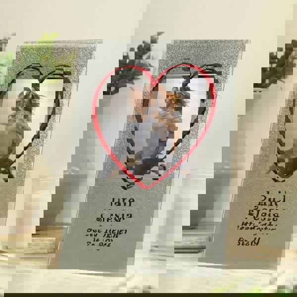 Personalised Memento Company Personalised Heart 4x4 Glitter Glass Photo Frame