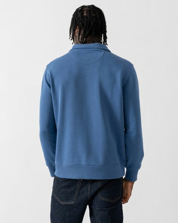 GANT Mens Regular Fit Shield Logo Half Zip Sweatshirt - 442 Vintage Blue - CHO - Designer Mens Sweatshirts