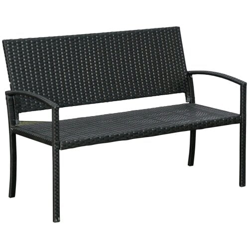 Bobobiy 2 Seater Poly Rattan Garden Bench, All Weather Wicker Garden Loveseat, Outdoor Seating Bench with 240 Load Capacity, Black
