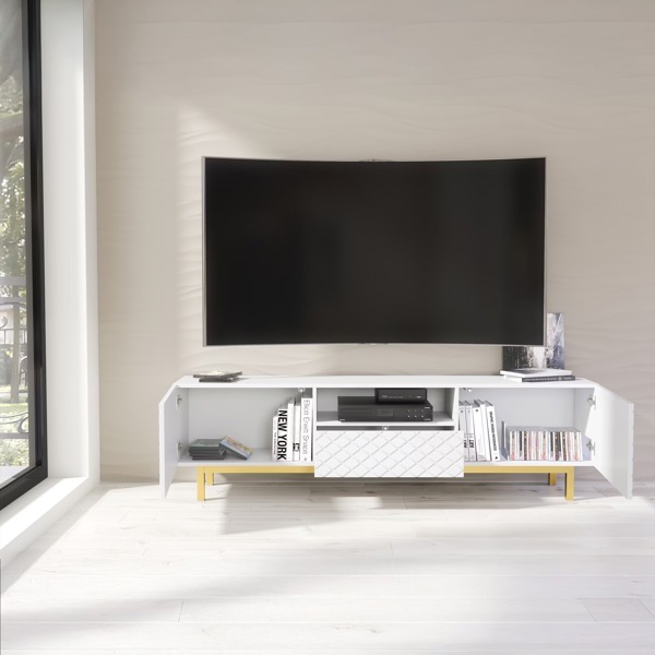 Mex Furniture Elegantly Grooved Front TV Unit 180cm with Gold Accents