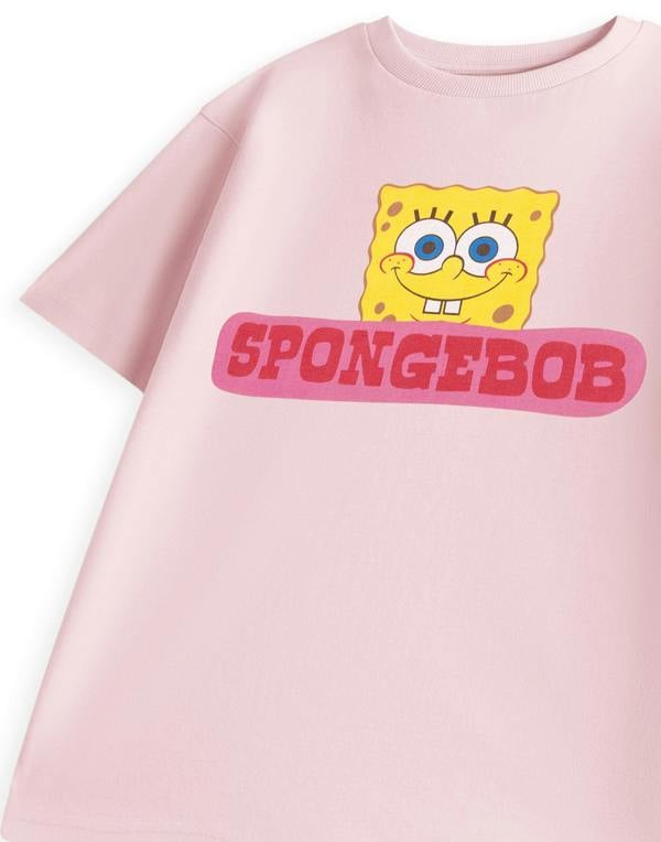 SpongeBob SquarePants Unisex Kids Pink Face Short Sleeved T-Shirt