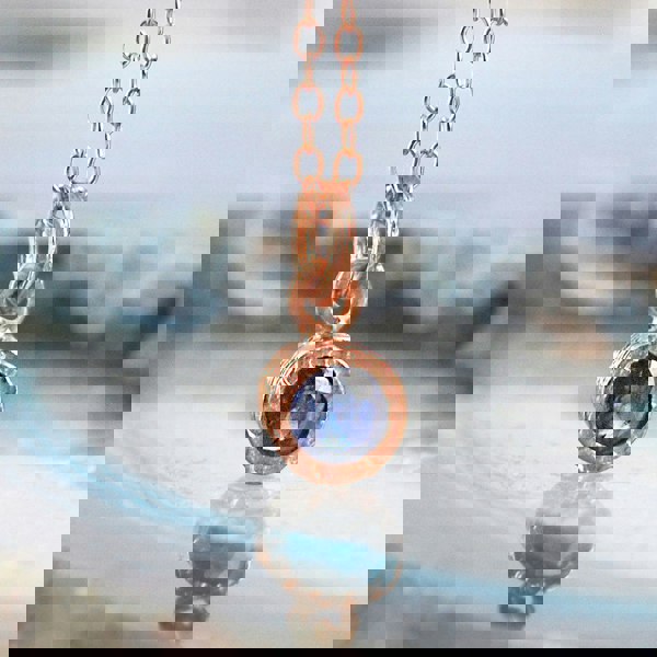 Blue Sapphire September Birthstone Rose Gold plated Silver Pendant Necklace