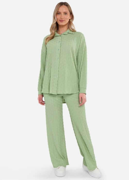 Gini London Sage Green Textured Oversized Long Sleeve Shirt