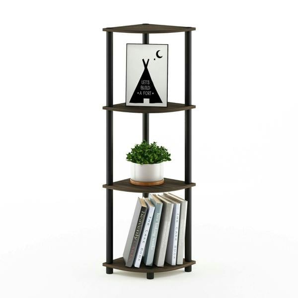WALPLUS Versatile Turn-N-Tube 4-Tier Corner Display Rack Multipurpose Shelving Unit, Columbia Walnut/Black for Study Room