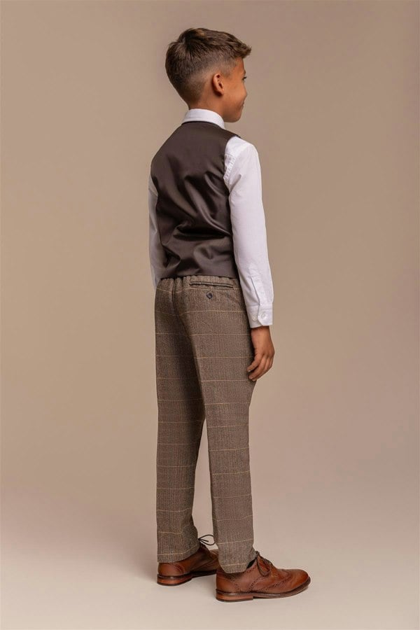 House of Cavani Boys Albert Brown Tweed Check Suit