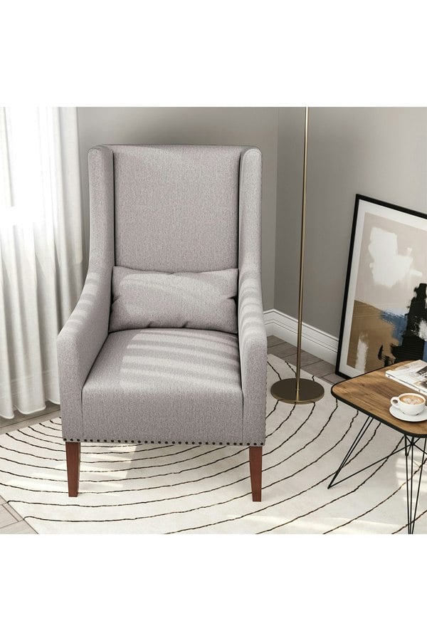 Living and Home Burlap High Back Studded Armchair with Cushion