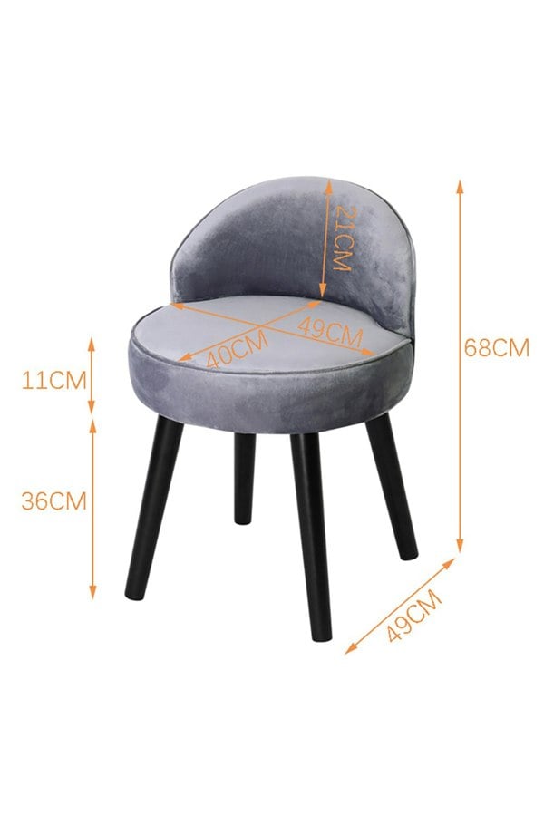Living and Home Grey Velvet Low Back Dressing Footstool with Solid Wood Legs