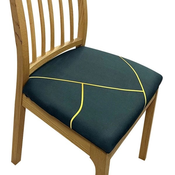 Anyseat Chair Cover Dark Green Gold Linear Design Stretch Seat Cover for Home Dinning Kitchen Washable Removable