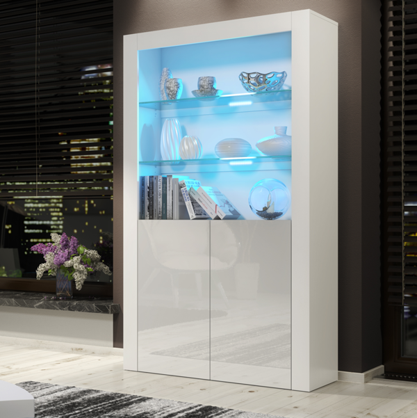 Mex Furniture Premium 170cm Cabinet Sideboard with High Gloss Doors and Free LED Lights Display