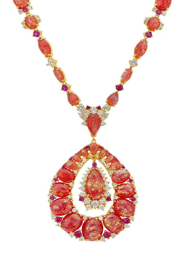 Latelita Paloma Pink Opal Statement Necklace Gold