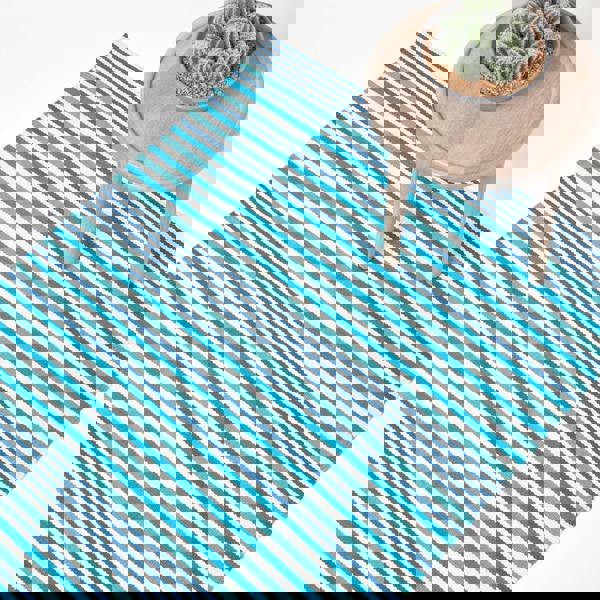 HOMESCAPES Striped Cotton Modern Rug Scandinavian Style