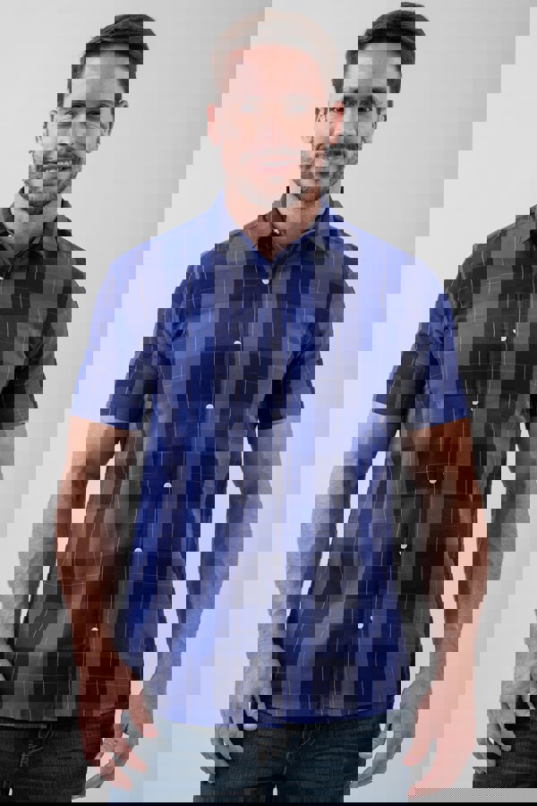 ENORSIA Yellow Blue Check Short Sleeve Casual Shirt