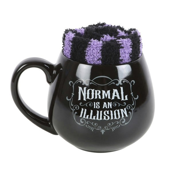 Something Different Normal Is An Illusion Gothic Mug and Sock Set - Black/Purple