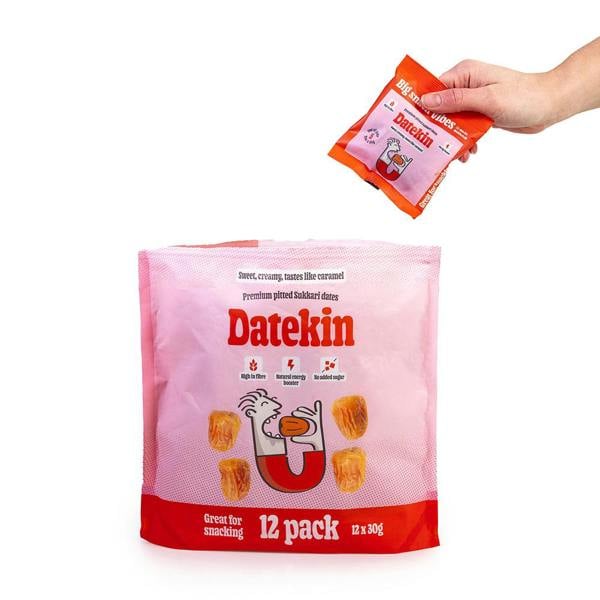 Datekin Sukkari Dates Family Bag (12 x 30g Packs) – Premium Soft Golden Dates | Healthy on-the-go Snacks | 100% Natural Superfood