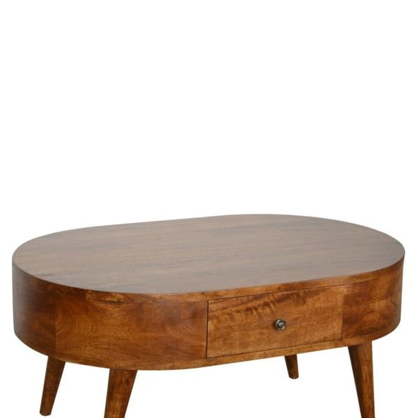 Wyld Haus Brescia Low Chestnut Mango Wood Round Coffee Table 2 Drawers
