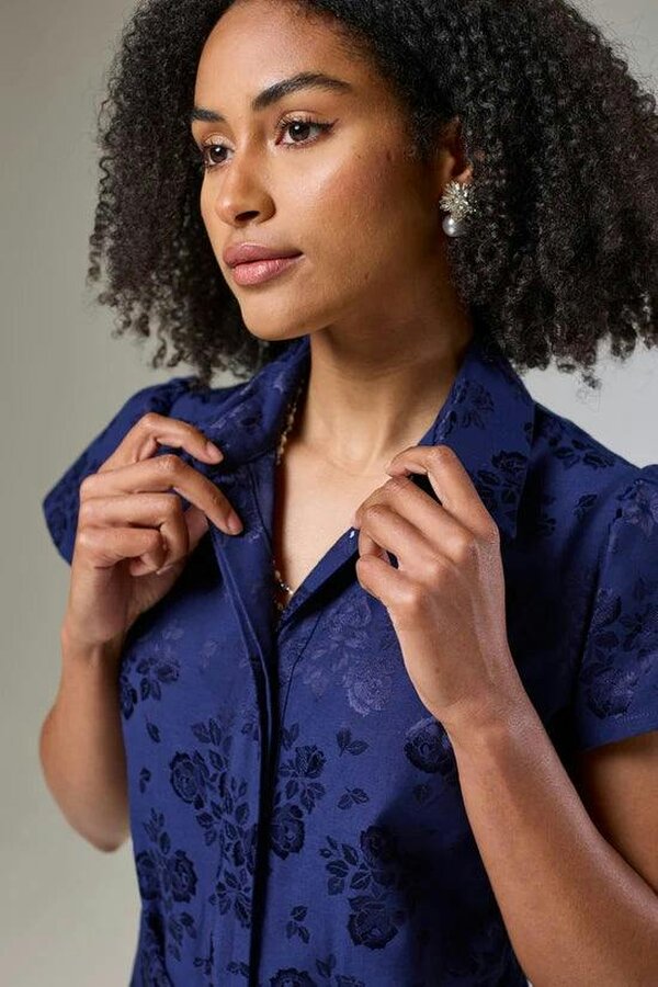 Lioness by TF Royal Blue Petals Short Sleeve Shirt Dress