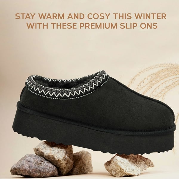 VIVA Mia: Women's Platform Sheepskin Lined Slip Ons Anti Slip Rubber Soles