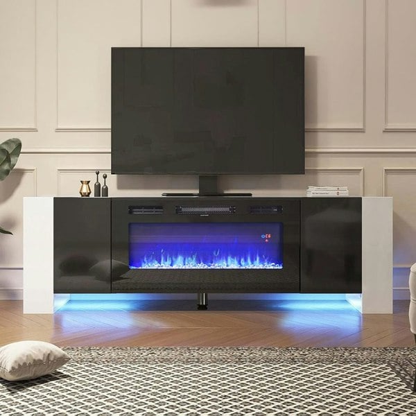 Modern Electric Fireplace TV Stand for Stylish Warmth and Practical Storage Living and Home Black Fireplace TV Stand