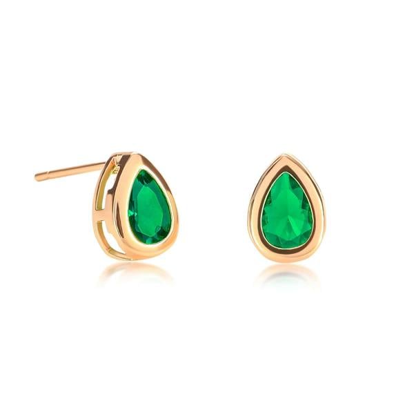 Zavana Gold Plated Green Bezel Set Stud Earrings with Pear-Shaped Green Cubic Zirconia Stones