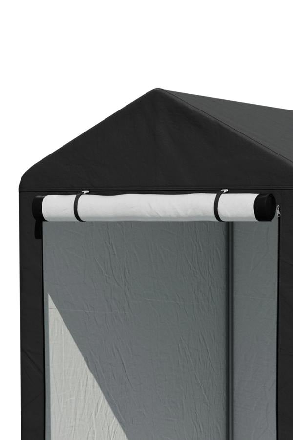 Living and Home 3x5FT/4x6FT Outdoor Storage Shed Bicycle Shelter with Waterproof Apex Roof and Roll-Up Door,Black