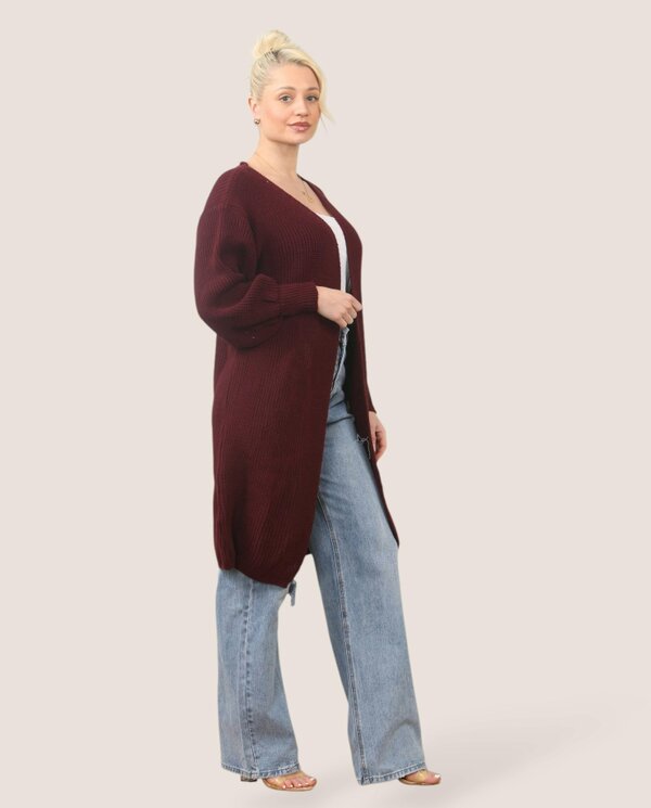 Women's Longline Knit Cardigan – Open Front, Ribbed