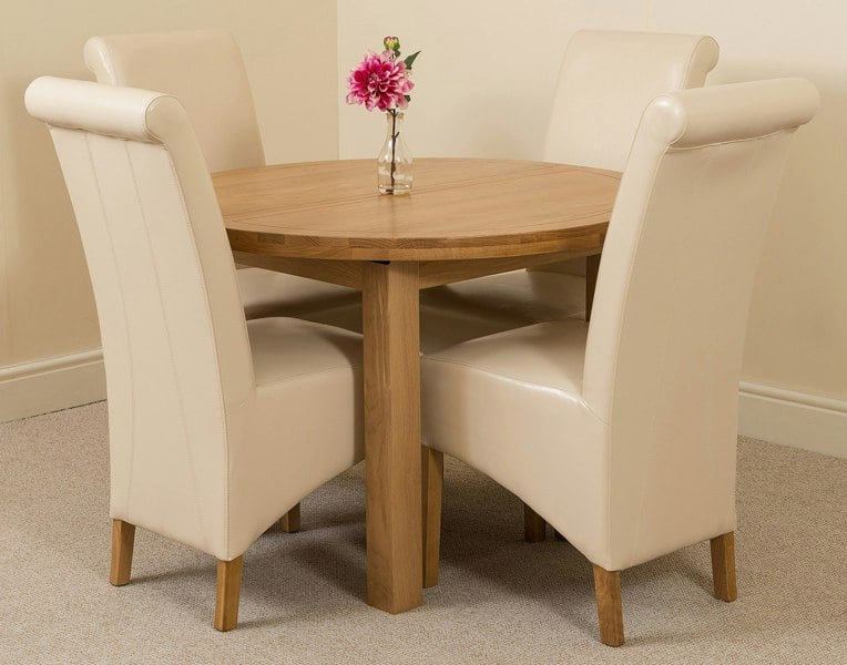 That's Furniture Edmonton Round Extendable Oak Dining Set with Montana Leather Chairs
