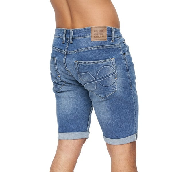 Crosshatch Mens Tonwin Denim Embossed Shorts - Mid Wash