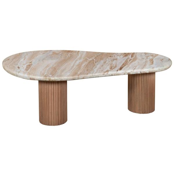 Wyld Haus Boston Natural Oak and Brown Marble Pedestal Coffee Table