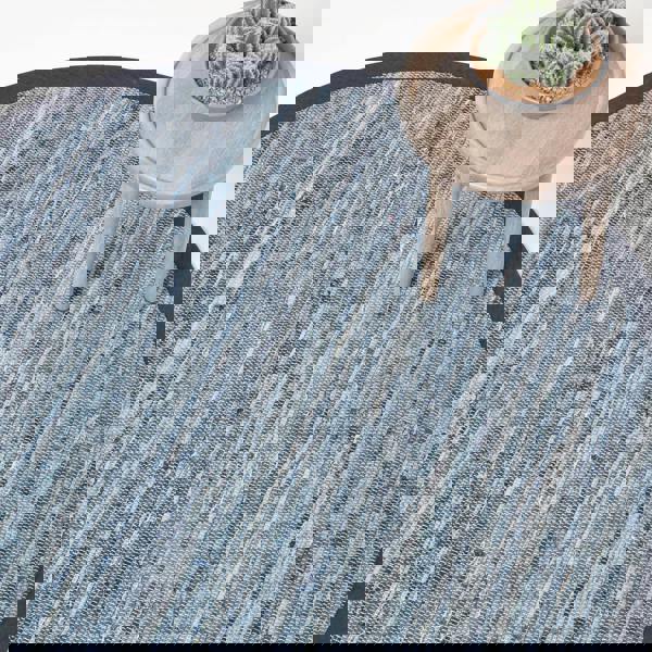 HOMESCAPES Blue Denim Handwoven Striped Chindi Rug