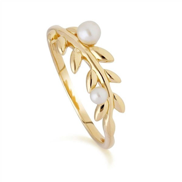 270P030001925-270R058401925 O Leaf Pearl Pendant & Ring Set in Gold Plated 925 Sterling Silver 3