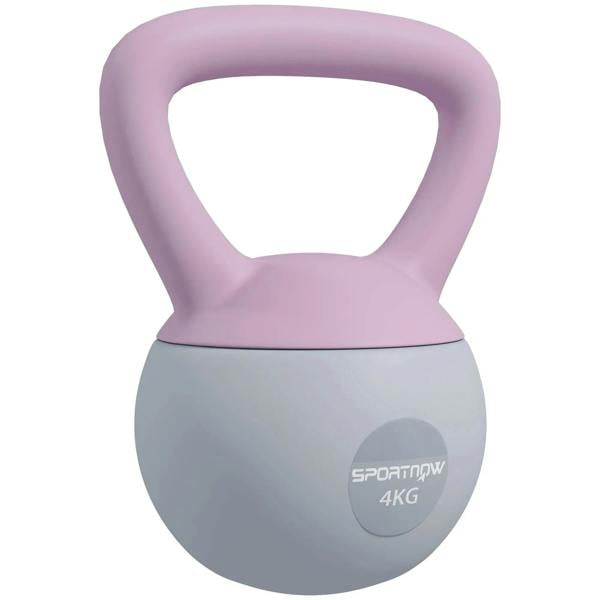 Purple and grey 4 kg soft kettlebell with non-slip handle