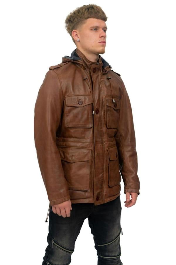 Infinity Leather Mens Leather Hooded Trench Coat-Medellin