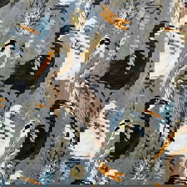 The Tranquil Bird Song Heron fabric Close up