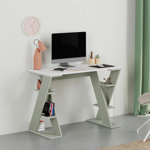 Decortie Modern Papillon 106cm Working Desk Particleboard 3 Mini Shelves, Cross Design Legs H75xW106cm