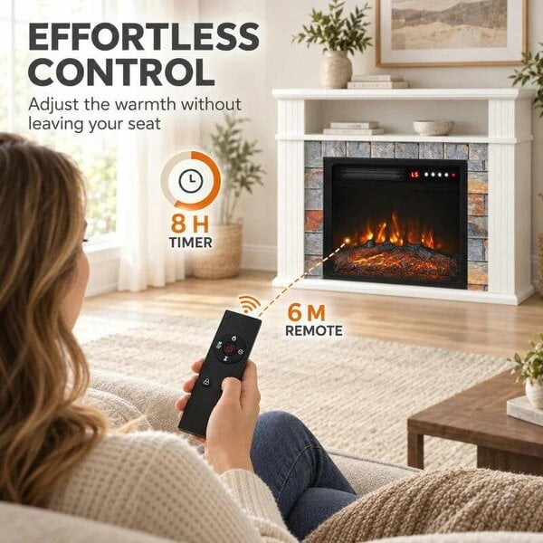 Freestanding Electric Fireplace Suite, 1800W, Open Shelf, Electric Fire and Surround with LED Flame, Remote, White