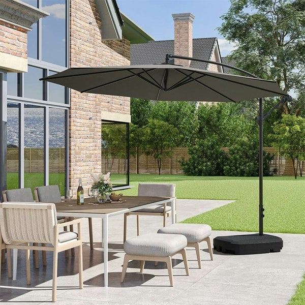 3M Dark Grey Sun Parasol Hanging Banana Umbrella Parasols Living and Home