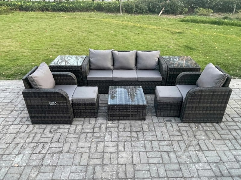Fimous Patio Garden Furniture Sets Wicker 7 Seater Outdoor Rattan Furniture Sofa Sets with Square Coffee Table 2 Side Tables 2 Small Footstools