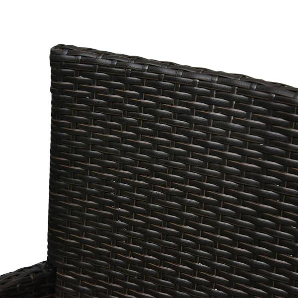 Dark rattan wicker side panel detail for outdoor chair frame