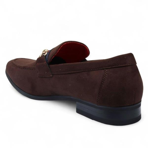 Dolcetto Men's Suede Loafers with Gold Buckle Slip-On Dress Shoes