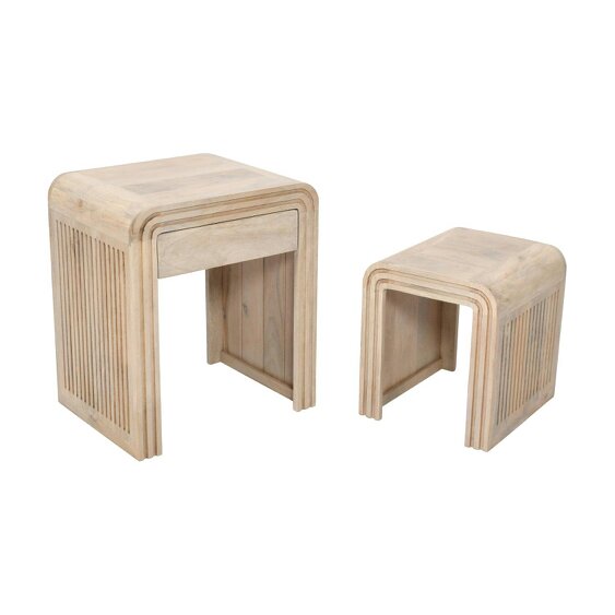 Wyld Haus Set of 2 Arizona Carved Mango Wood Nesting Tables with Drawer