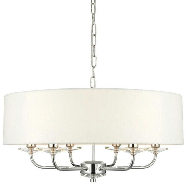Multi Light Ceiling Pendant 6 Bulb NICKEL & WHITE Chandelier Large Shade Lamp Loops