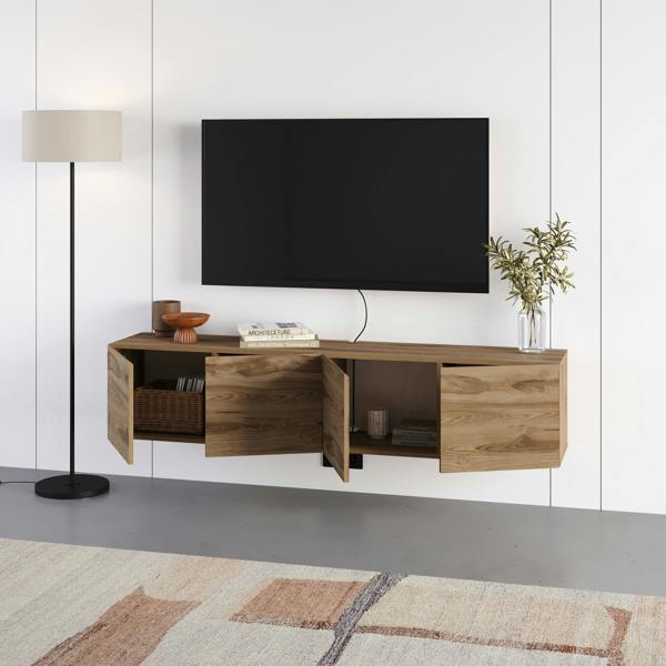 Decortie Daroca Floating Wall-Mounted TV Unit up to 65-Inch TVs 180cm(W) Soft-Close 4 Doors TV Cabinet for Living Room