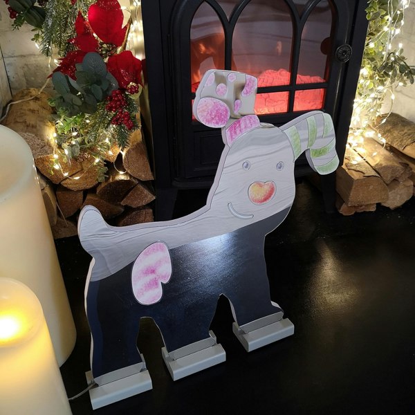 Samuel Alexander 40cm Infinity Light up Snowdog Christmas Decoration with White LEDs on Wooden Base