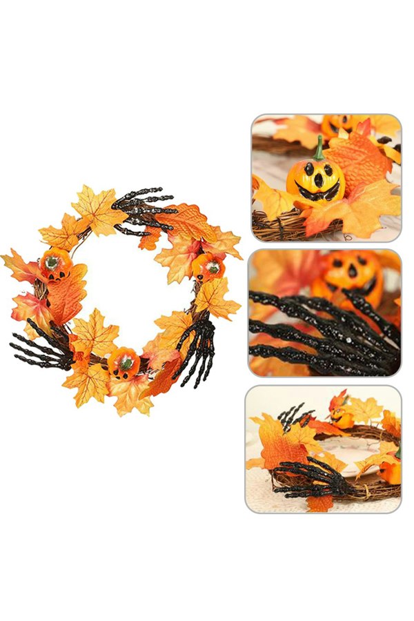 Living and Home Halloween Wreath Hand Pumpkin Wreath for Front Door Decor
