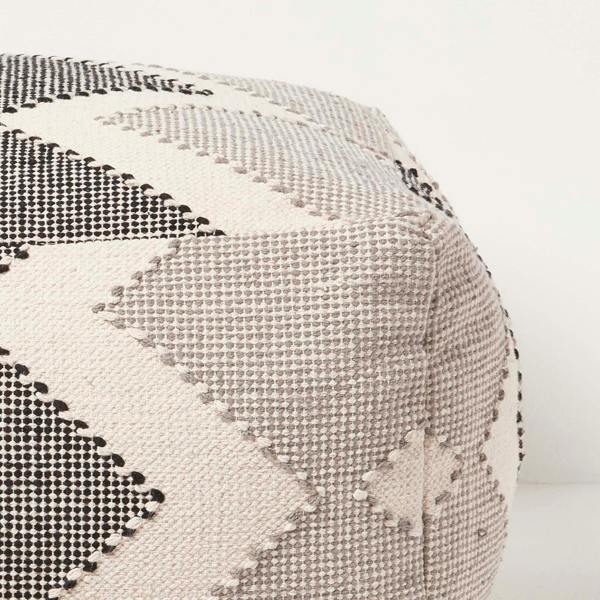 HOMESCAPES Malmo Handwoven Textured Grey & Black Pouffe Bean Cube