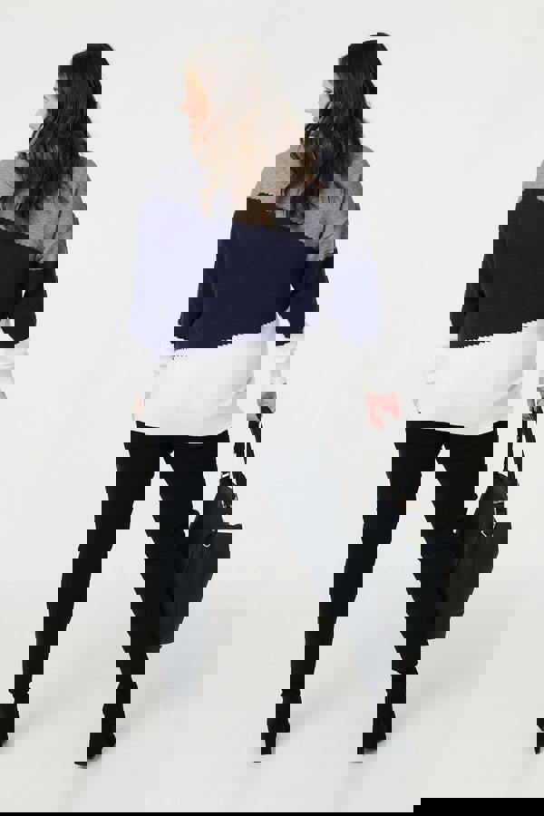 Navy | Curve Colour Block Relaxed Knit Sweater