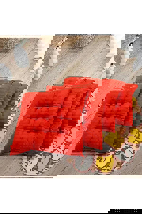 Living and Home 4Pcs Red Soft Seat Pads with Ties for Dining Chairs Desk Chair