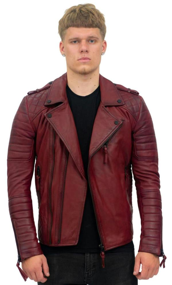 Infinity Leather Mens Slim-Fit Double Zip Brando Leather Biker Jacket-Cairo