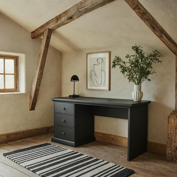 Wyld Haus Osaka Farmhouse Dark Grey Wooden Desk 3 Drawers