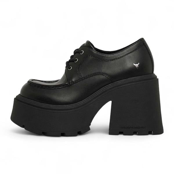 Windsorsmith Womens Starcrossed Black Leather Ankle Boots Chunky Platform Lace-Up Shoes